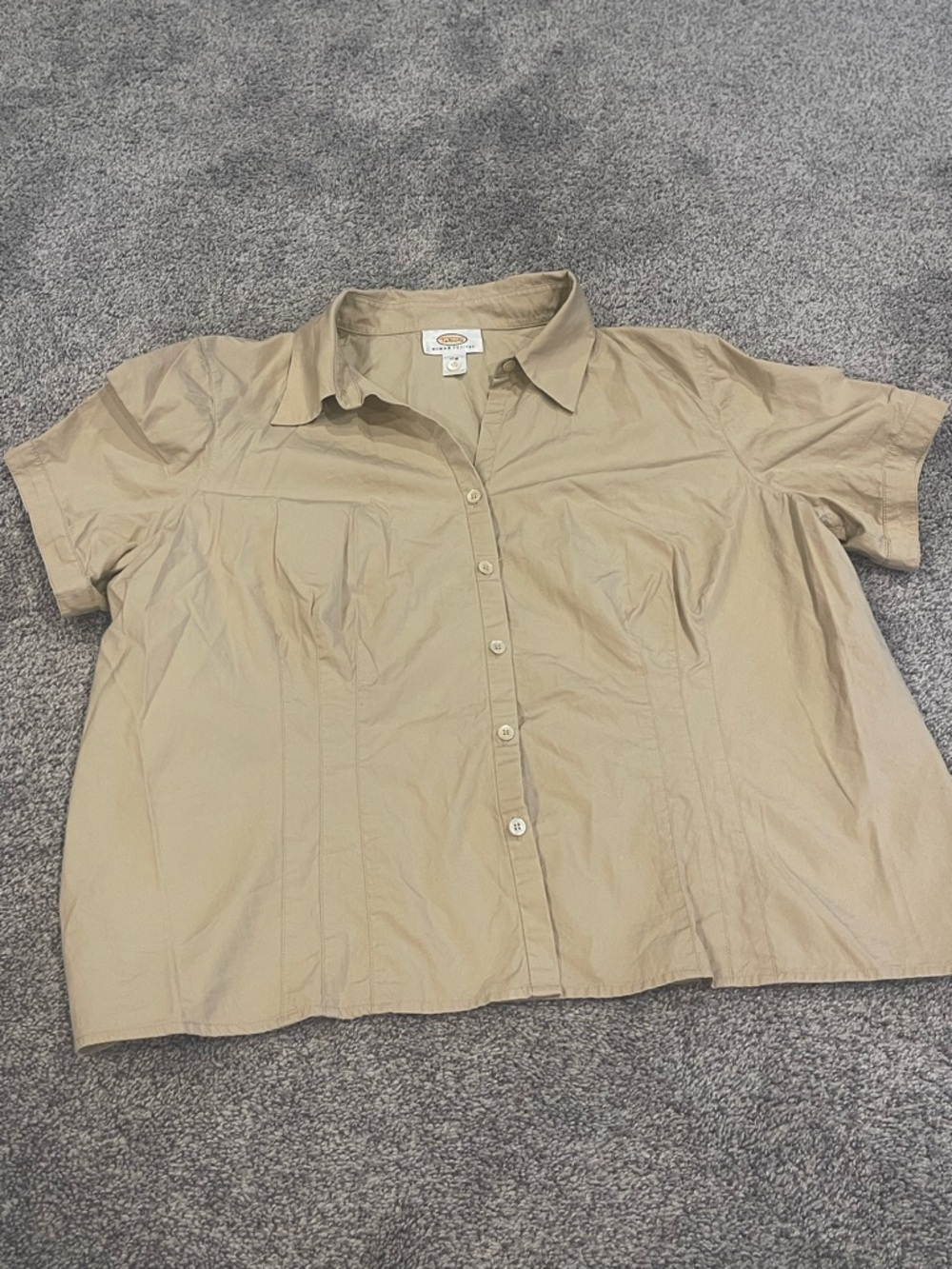 Talbots Woman Petites 18W Khaki Tan Short Sleeve Button Front Cotton Blouse